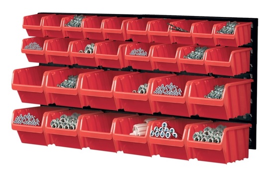 Závěsná stěna, držák s 30 boxy, 800x195x392 mm, plast - ORDERLINE